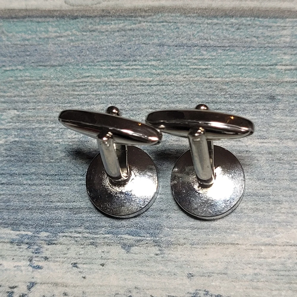 Round Green and silver Cufflinks.